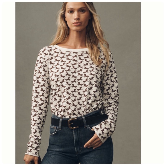 NWT Anthropologie Maeve The Caitlin Boxy Tee Long-Sleeve Horses - Picture 6 of 17